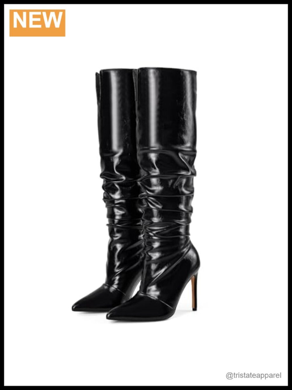 Elisabet Tang Women's Knee High Slouchy Boots Stiletto Heels Pointed Toe Slip